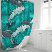 Speelse dolfijnen en oceaangolven douchegordijn