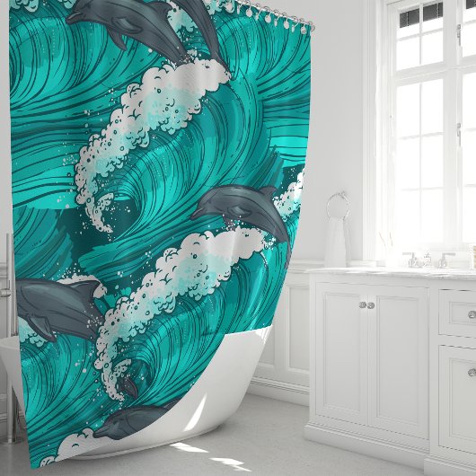 Speelse dolfijnen en oceaangolven douchegordijn