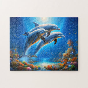 Speelse Dolfijnen Levendig Onderwater Oceaanscène Legpuzzel