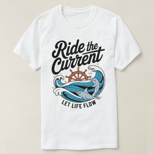 Speelse Dolfijnen Surfen Ocean Wave & Ship Wheel T-shirt (Design voorkant)