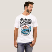 Speelse Dolfijnen Surfen Ocean Wave & Ship Wheel T-shirt (Voorkant volledig)