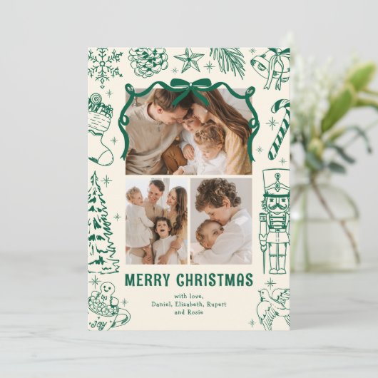 Speelse Doodle 3 Foto Kerstmis Feestdagenkaart (Staand voorkant)