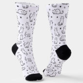 Speelse Doodle Kat Crew Soks Sokken (Gebogen)