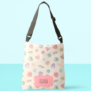 Speelse Doodles van Hartjes, Stippen en Golflijnen Crossbody Tas