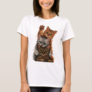 Speelse Drietallen Katten: Stapelende Spelletjes T-shirt