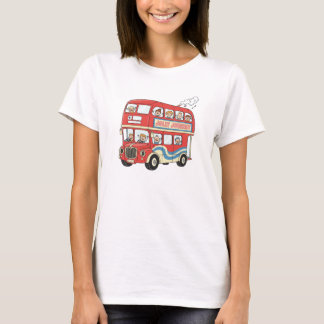 Speelse dubbeldekkerbus Londen retro cartoon T-shirt