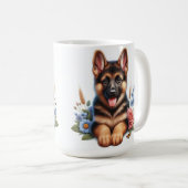 Speelse Duitse Herder Puppy met bloemen Koffiemok (Voorkant rechts)