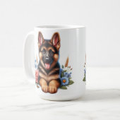 Speelse Duitse Herder Puppy met bloemen Koffiemok (Voorkant links)