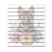 Speelse Duitse Herder Puppy met bloemen Notitieblok (Voorkant)