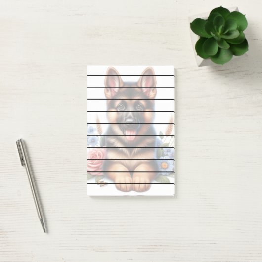 Speelse Duitse Herder Puppy met bloemen Post-it® Notes (Kantoor)