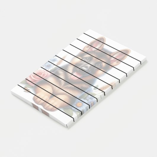 Speelse Duitse Herder Puppy met bloemen Post-it® Notes (Schuin)