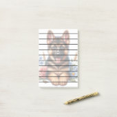 Speelse Duitse Herderspuppy met Bloemen Post-it® Notes (Op bureau)
