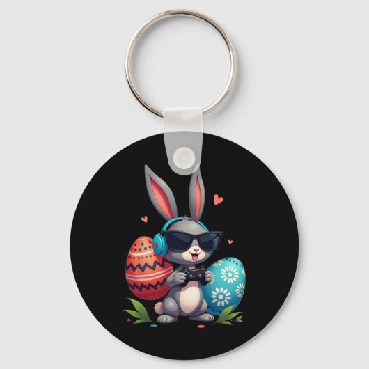 Speelse Easter Bunny Gaming Hoofdtelefoon en kleur Sleutelhanger (Voorkant)