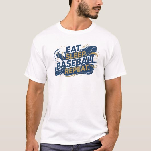 Speelse EAT SLEEP BASEBALL 2D Ontwerper Grafisch T-shirt (Voorkant)