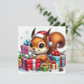 Speelse Eekhoorn Tussen Kerstcadeaus Feestdagenkaart (Staand voorkant)