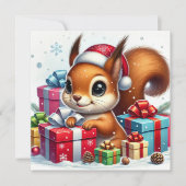 Speelse Eekhoorn Tussen Kerstcadeaus Feestdagenkaart (Voorkant)