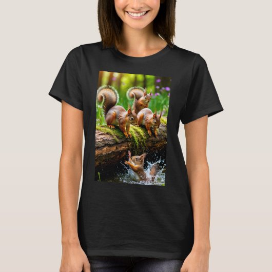 Speelse eekhoorns in bos natuur dames T-shirt (Voorkant)