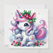 Speelse Eenhoorn met Hulst en Snoep Decoratie Feestdagenkaart (Voorkant)