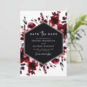 Speelse Elegante Crimson Red Wedding Save The Date (Staand voorkant)