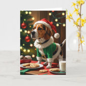 Speelse Elf Beagle met koekjes voor de kerstman Kaart (Gele Bloem)