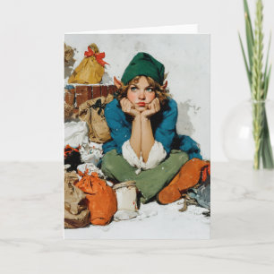 Speelse Elf Tussen Cadeautassen Feestdagen Kaart