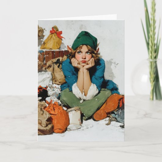 Speelse Elf Tussen Cadeautassen Feestdagen Kaart (Voorkant)