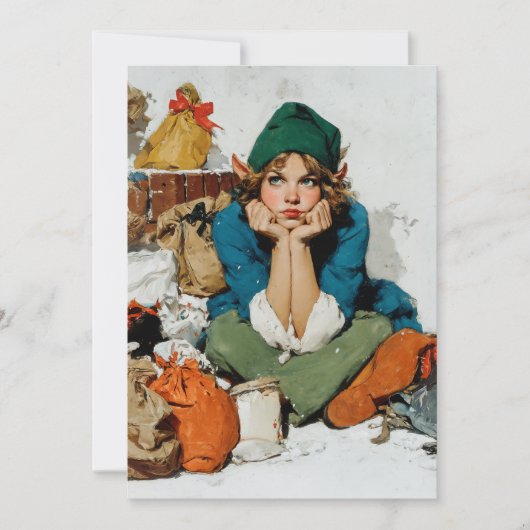 Speelse Elf Tussen Cadeautassen Feestdagenkaart (Voorkant)
