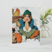 Speelse Elf Tussen Cadeautassen Feestdagenkaart (Staand voorkant)