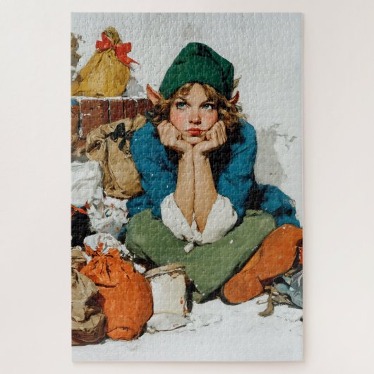 Speelse Elf Tussen Cadeautassen Legpuzzel (Verticaal)