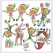 Speelse elfen en dynamische kerstmanposities op ma sticker (Vel)