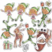 Speelse elfen en dynamische kerstmanposities op ma sticker (Voorkant)