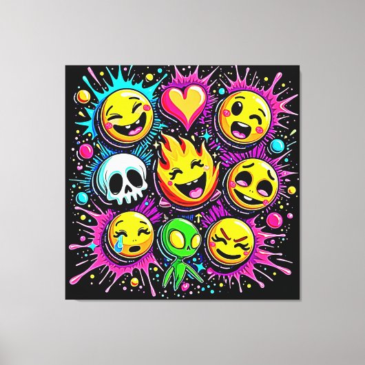 Speelse emoji-explosie canvas afdruk (Voorkant)