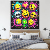 Speelse emoji-explosie canvas afdruk (Insitu (Slaapkamer))