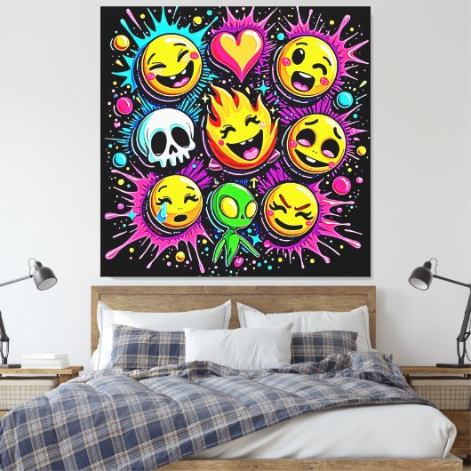 Speelse emoji-explosie canvas afdruk (Insitu (Slaapkamer))