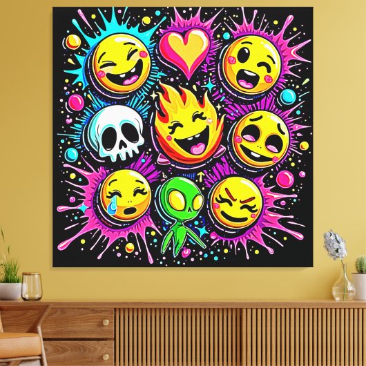 Speelse emoji-explosie canvas afdruk (Insitu (Woonkamer))