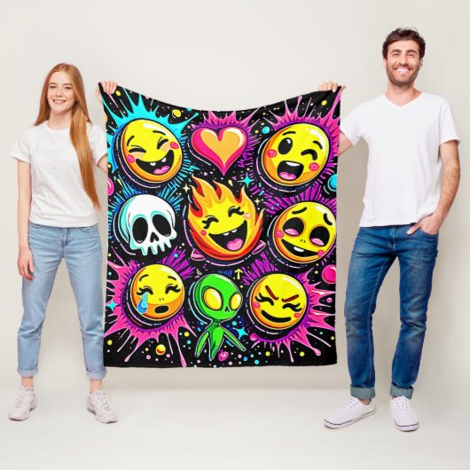Speelse emoji-explosie fleece deken (In situ)