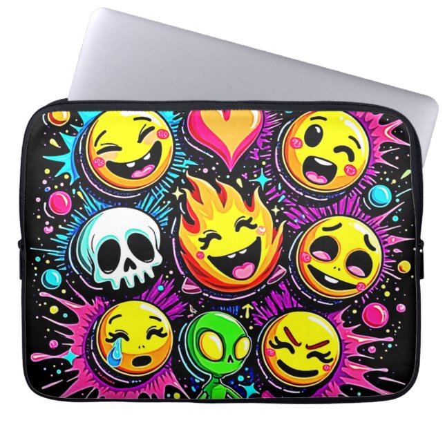 Speelse emoji-explosie laptop sleeve (Voorkant)