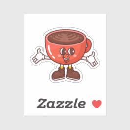 Speelse en Grappige Cartoon Koffiekopje Sticker
