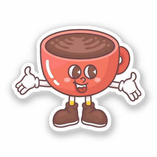Speelse en Grappige Cartoon Koffiekopje Sticker (Voorkant)