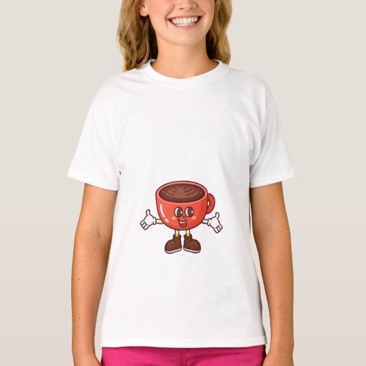 Speelse en Grappige Cartoon Koffiekopje T-shirt (Voorkant)