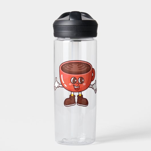 Speelse en Grappige Cartoon Koffiekopje Waterfles (Voorkant)