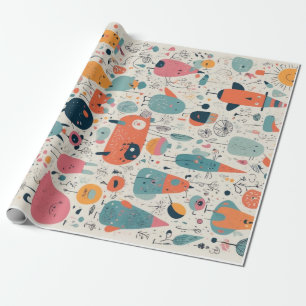 Speelse en kleurrijke doodle-stijl patronen cadeaupapier
