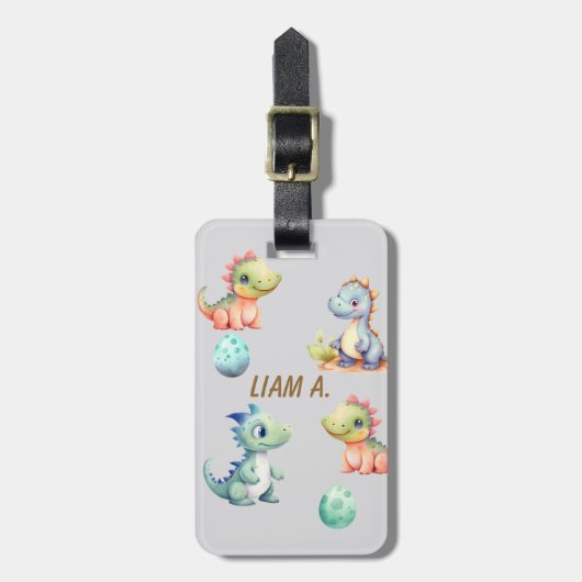 Speelse en schattige dinosaurus Gepersonaliseerd Bagagelabel (Voorkant verticaal)