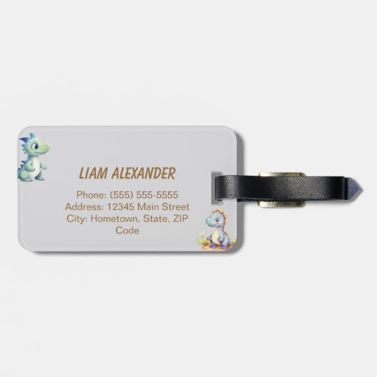 Speelse en schattige dinosaurus Gepersonaliseerd Bagagelabel (Achterkant horizontaal)