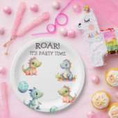 Speelse en schattige dinosaurus Gepersonaliseerd Papieren Bordje (Feest)