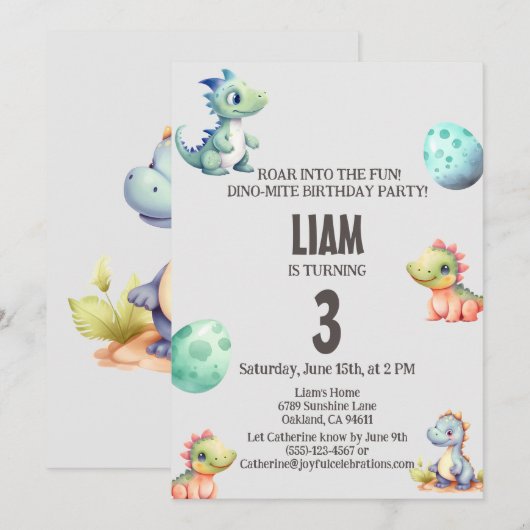 Speelse en schattige dinosaurus Kids Verjaardag Ui Kaart (Voorkant / Achterkant)