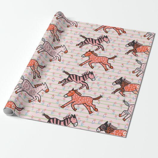 Speelse en speelse gestileerde zebra's cadeaupapier (Uitgerold)