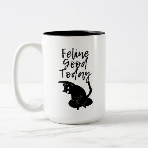 Speelse Energie 'Katten Goed Vandaag' Zwarte Kat L Tweekleurige Koffiemok