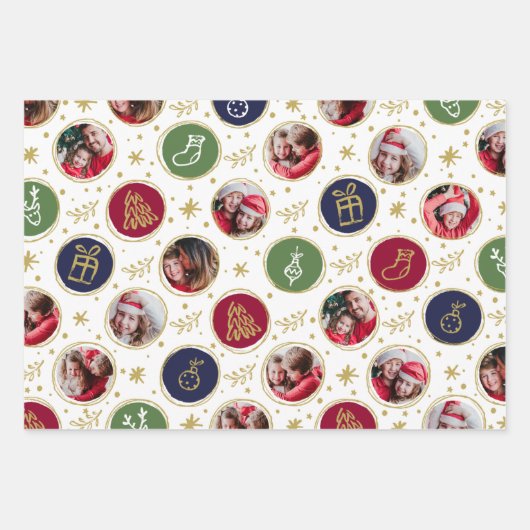 Speelse Familie Fotocollage Kerstmis Inpakpapier Vel (Voorkant 3)