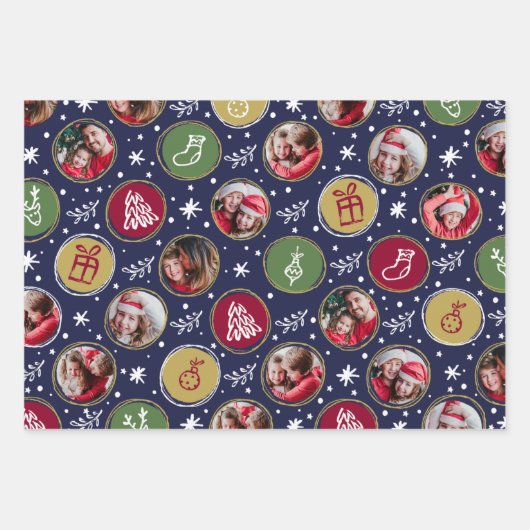 Speelse Familie Fotocollage Kerstmis Inpakpapier Vel (Voorkant)